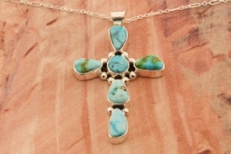 Genuine Kingman Turquoise and Sonoran Turquoise Sterling Silver Cross Pendant